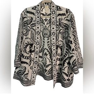 Chico’s Size 3 (XL) Cotton/Silk Blend Open Jacket in Black & White